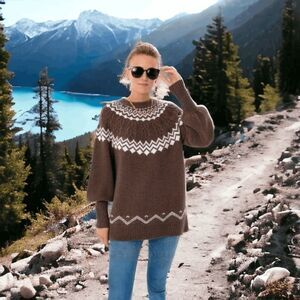 Tuckernuck Fair Isle Wren cashmere blend puff sleeve sweater in Coffee size M​